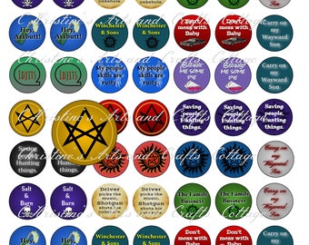 Supernatural Inspired Bottle Cap Graphics one inch round