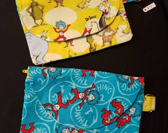 Seuss Character wallet, zippered pouch, two sizes.