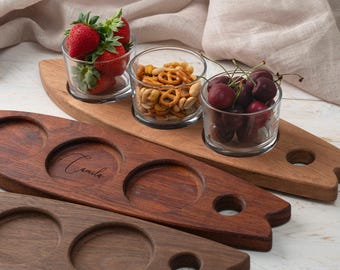 Personalized Wooden Tray with Glasses: Engraved Surfboard Style Gift