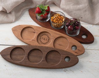 Personalised Wooden Tray With Glasses | Engraved Gift | Various Colours | Surfboard Shape | Custom Wedding Gift