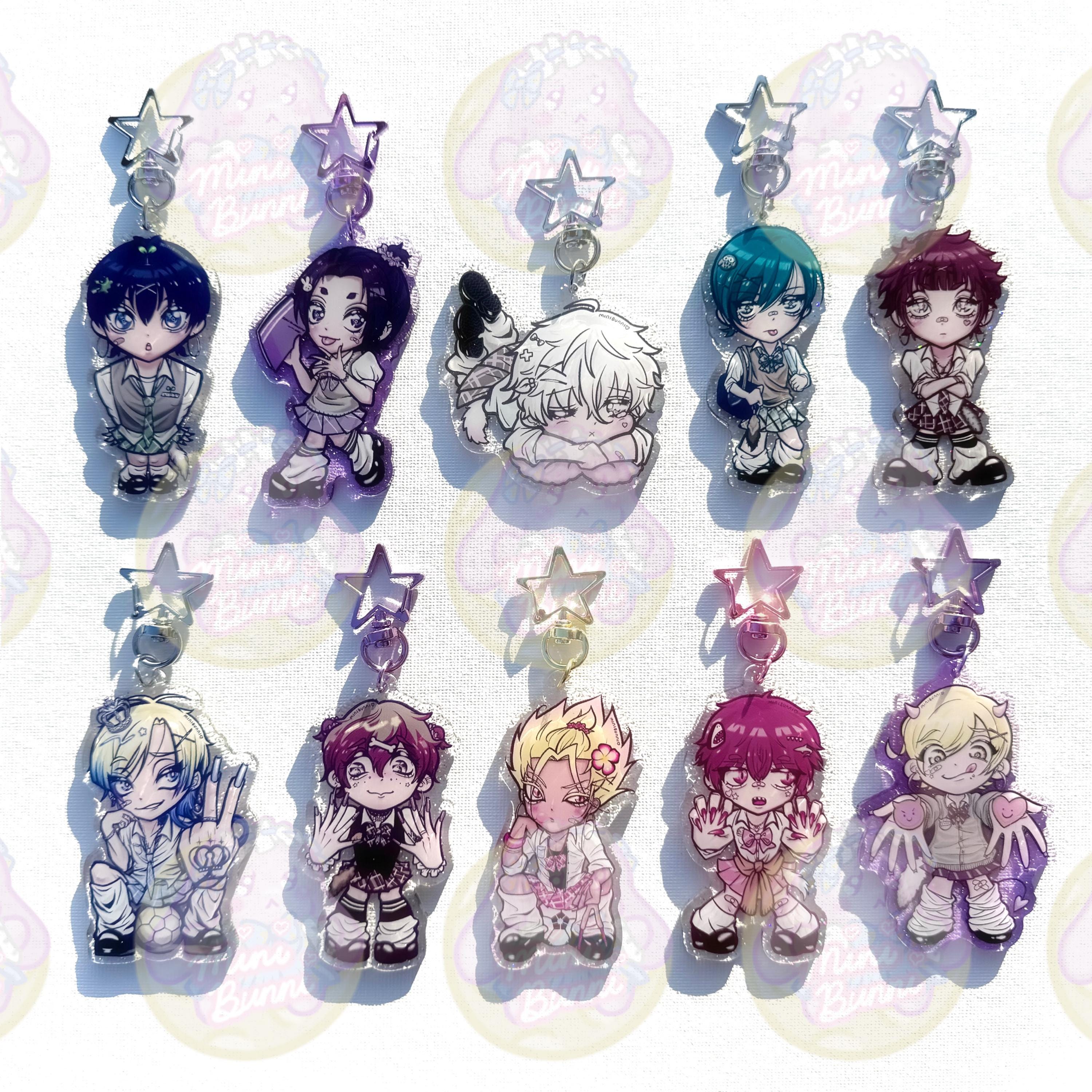 Blue Lock Gyaru Style Glitter Epoxy Acrylic Charm Keyring Keychains