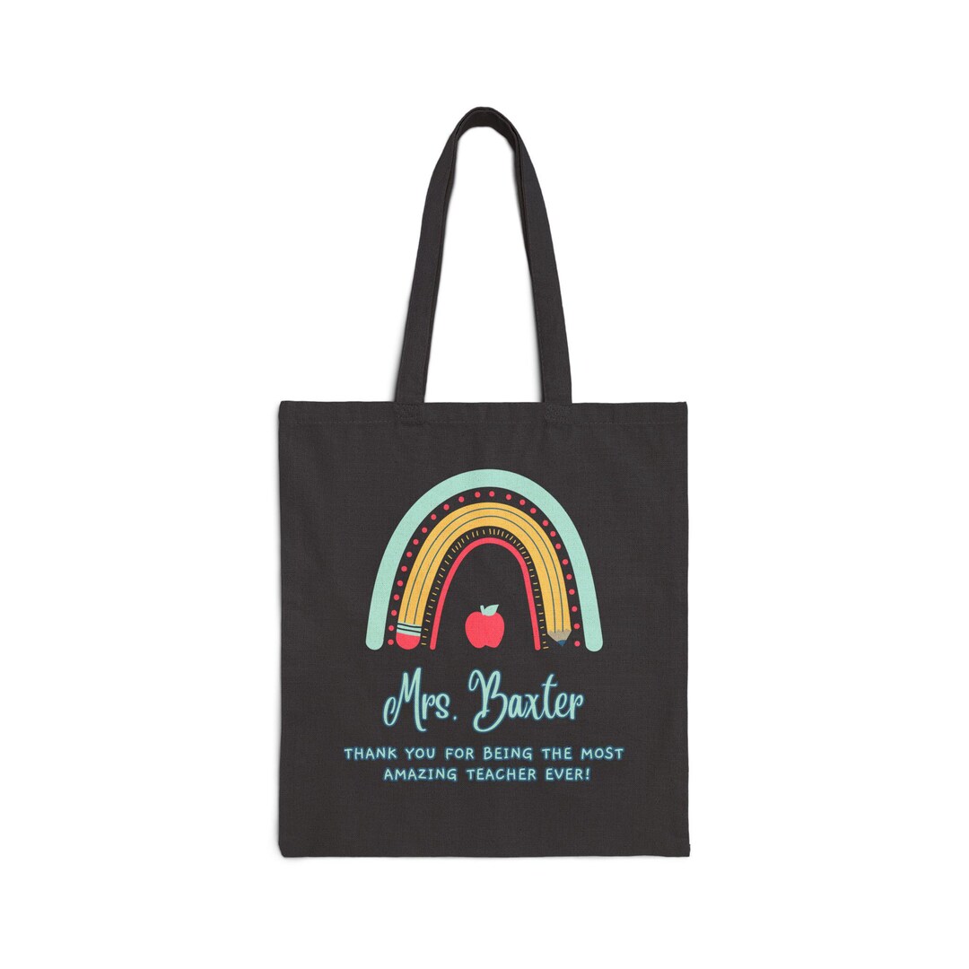 Watercolor Rainbow Apple Teacher Tote Bag | Personalized Teacher ...