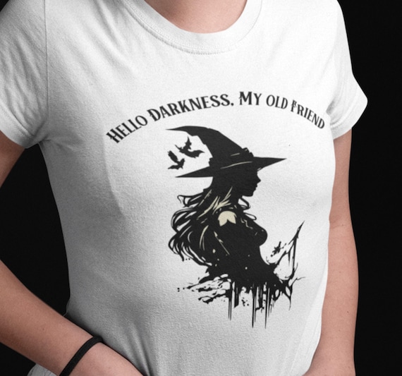 Funny Witch T-Shirt: Gothic Halloween Tee - "Hello Darkness"
