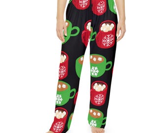 Hot Cocoa Mug Print Pajama Pants | Holiday Lounge Wear