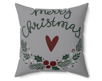 Christmas Square Pillow, Holiday Decor, Festive Cushion, Xmas Home Accent, Spun Polyester Throw Pillow