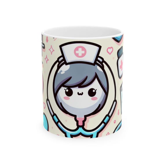 Nurse Appreciation Ceramic Mug, Cute Gift for Healthcare Workers, Coffee Lover's Mug, Kawaii Nurse Design, Motivational Nursing Gift