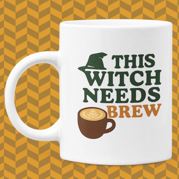 Funny Ceramic Mug - "This Witch Needs Brew" - Perfect Gift for Halloween, Coffee Lovers, Unique Home Decor, Tea Drinkers, Gift for Her