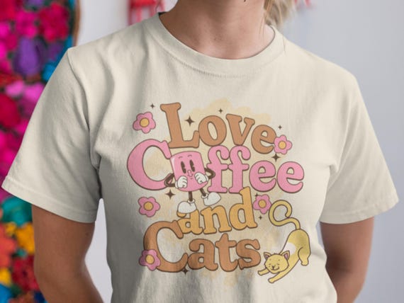 Love Coffee and Cats T-Shirt: Unisex Garment-Dyed Tee