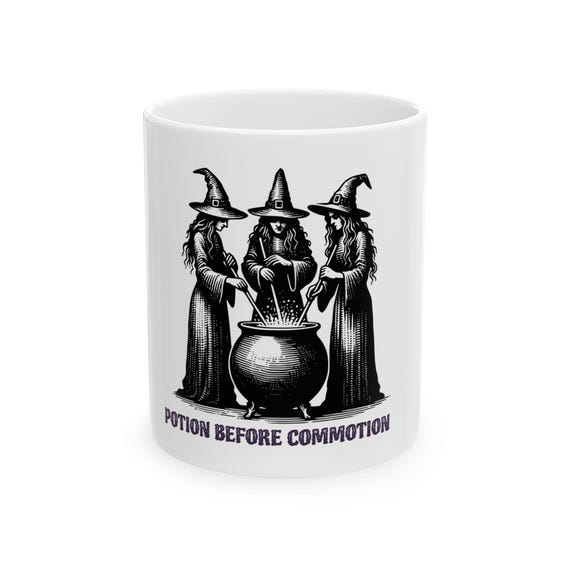 Witchy Ceramic Mug: Potion Before Commotion - Halloween Coffee Cup