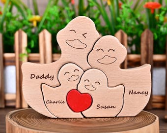 Custom Duck Family Puzzle, Personalized Wooden Duck Decor, New Dad Grandpa Keepsake, Duck Lover Ornament, Wedding Duck Gift, 1st Fathers Day