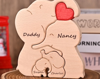 Gepersonaliseerde houten familiepuzzel olifant, gegraveerde familieaandenken olifant, verjaardagscadeau vrouw, verjaardagscadeau mummie, babyshower