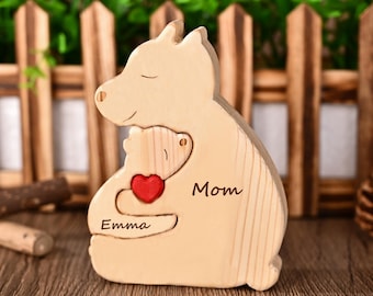 Rompecabezas personalizado de la familia de osos, recuerdo de oso de madera personalizado, regalo para recién nacido, primer Día del Padre, regalo para papá soltero, regalo para papá y yo, regalo para abuelos