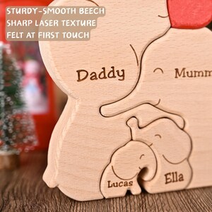 Rompecabezas de madera personalizado de una familia de elefantes, recuerdo grabado de una familia de elefantes, regalo de aniversario para esposa, regalo de cumpleaños para papá, regalo para baby shower. imagen 3