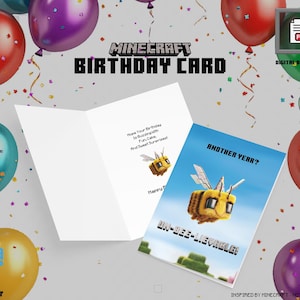 Minecraft Karte Biene | Druckbare Pixel Art Karte für Kinder | Unglaublich Lustiger Gamer Geburtstag | Sofortiger Download JPG PDF