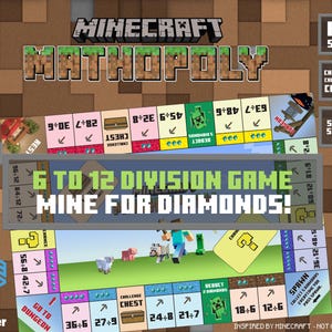 Juego de división de Minecraft para niños de 6 a 12 años / Juego de mesa Mathopoly imprimible / Práctica de divisiones / Actividad para el centro de matemáticas / PDF de matemáticas para la educación en casa