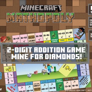 Jeu de mathopoly - Addition à 2 chiffres imprimable pour les enfants - Jeu de société de mathématiques amusant pour la classe, l&#39;école à la maison et les jeunes finissants