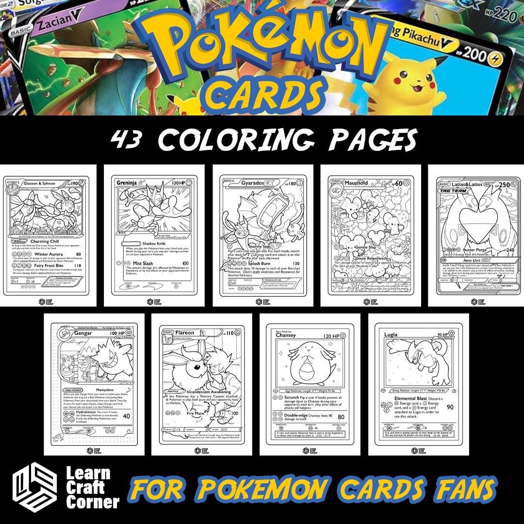 Pokmon Cards Coloring Book | 43 Printable Cards With Pikachu, Charizard  and Legendary Mewtwo, Zapdos, Articuno for Kids & Fans - Etsy