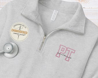 Geborduurd sweatshirt voor fysiotherapeut met kwartrits, afstudeercadeau voor PT