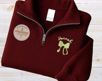 Bow Stethoscope Embroidery Pullover: Custom Embroidered Nurse Quarter-Zip Sweatshirt