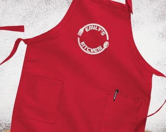 Custom Apron with Pockets, Embroidered Kitchen Wear for Restaurants & Home Cooking, Christmas Embroidered Apron