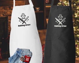Embroidered Baking Aprons For Women And Men, Embroidered Kitchen Aprons, Mothers Day Outfit, Apron With Pockets, Christmas Chef Aprons