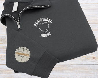 Registered Nurse Embroidered Quarter Zip Sweatshirt, Embroidery Rn Graduation Gift