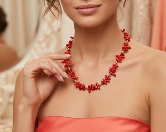 women's necklace, bamboo coral necklace, women's gift, red coral necklace, summer necklace, coral jewelry, elegant necklace, coral