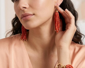 Italienischer Schmuck, natürlicher mediterraner Korallenschmuck, Korallenohrringe, Korallenarmband, Set aus roter Koralle, Geschenkidee