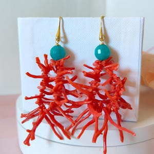 dangle earrings, Italian jewelry, natural red coral earrings, coral sprig earrings, natural coral earrings
