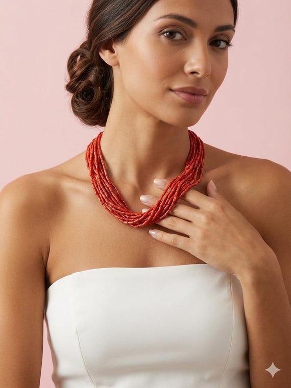 collana donna, collana corallo naturale, collana multifilo, regalo donna , collana corallo vero, gioielli corallo, collana multifilo corallo