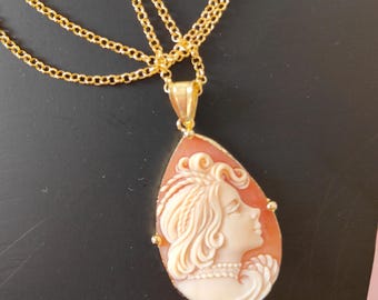 Italian jewelry, authentic cameo necklace, 925 silver necklace with hand-engraved cameo, teardrop necklace for women, gift idea for women