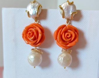 Orecchini Pendenti Cinesi In Argento 925 Con Nefrite Naturale E Perle Di Agata Rossa, Design Magnolia Retrò, Gioiello Femminile Elegante - 2