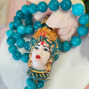 Italian jewelry, Sicilian jewelry, Sicilian necklace, hand-painted Caltagirone ceramic Moor&#39;s head necklace, women&#39;s gift