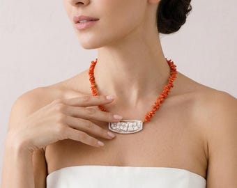 Italian jewelry, coral necklace, hand-engraved sardonic cameo necklace, women's necklace, gift, elegant necklace, coral jewelry