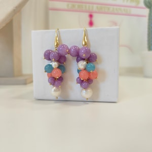 oorbellen, cluster oorbellen, dames oorbellen, Italiaanse sieraden, natuursteen oorbellen, natuurlijke parel oorbellen