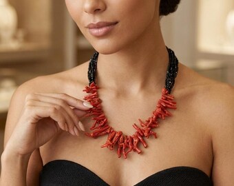 collar de escote, collar maxi para mujer, collar con coral natural, collar con coral crudo, collar con ramas de coral auténtico, regalo