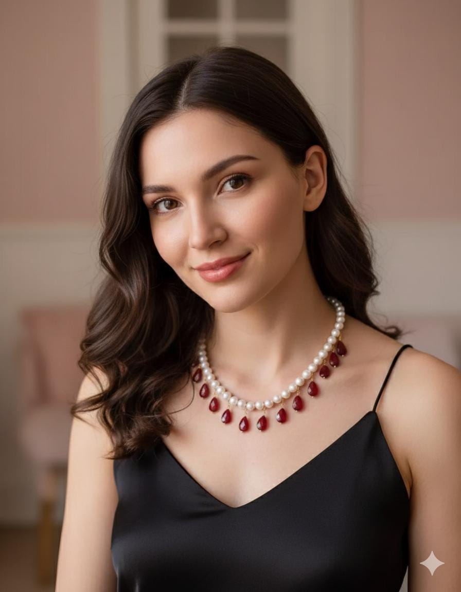 Collana Girocollo Bordeaux con Perle - Amabile
