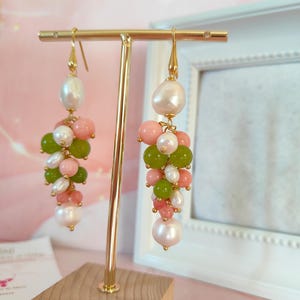 oorbellen, cluster oorbellen, dames oorbellen, Italiaanse sieraden, natuursteen oorbellen, natuurlijke parel oorbellen