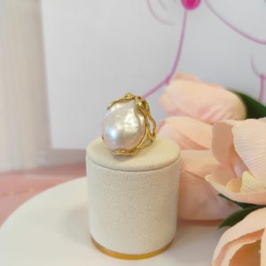 maxi ring, adjustable ring, baroque pearl ring, handcrafted ring, Italian jewelry, chic ring, women&#39;s ring, gift idea