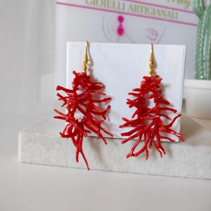 dangle earrings, Italian jewelry, natural red coral earrings, coral sprig earrings, natural coral earrings