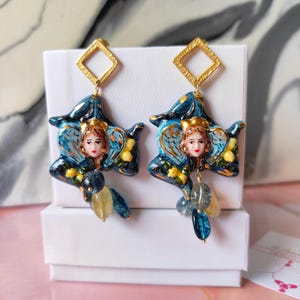 Sicilian earrings, hand-painted Caltagirone ceramic earrings, Trinacria earrings, cluster earrings, women&#39;s gift