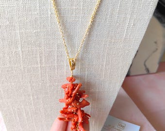 women's necklace, pendant necklace, natural raw coral necklace, coral pendant necklace, long necklace, Italian jewelry
