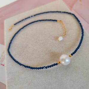 natural pearl necklace, zirconia necklace, Italian jewelry, women&#39;s choker, choker necklace, blue zirconia necklace, gift idea