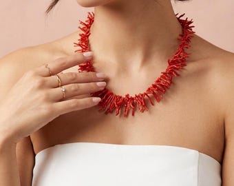 collar de mujer, collar de coral natural, collar para el escote, regalo para mujer, collar de coral auténtico, collar de verano, collar llamativo, joyas