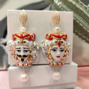 Sicilian earrings, Moor&#39;s head earrings, Caltagirone ceramic earrings, Sicilian earrings, pendant earrings, women&#39;s gift