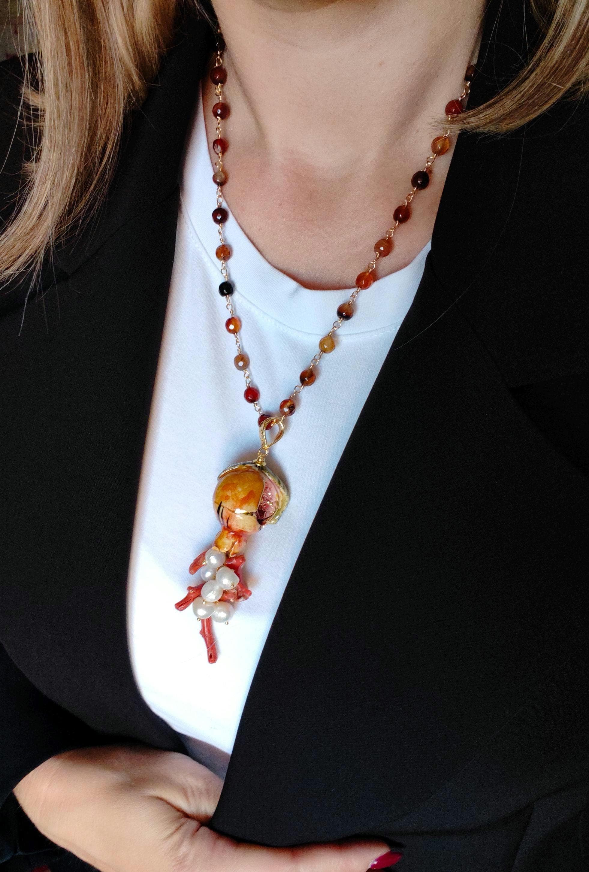 Collana in acciaio ciondolo piuma disign catena maglione