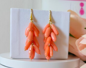 Boucles D’oreilles Pendantes En Corail Bambou – Rouge Vif, Crochets, Alliage, Neuves étiquetées
