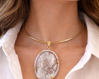 Italian jewelry, Torre del Greco cameo necklace, rigid cameo choker, elegant necklace, women's necklace, gift idea for women