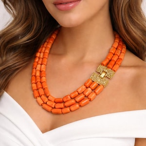 Italian jewelry, multi-strand necklace, bamboo coral necklace, gift idea for women, statement necklace, statement necklace, coral necklace