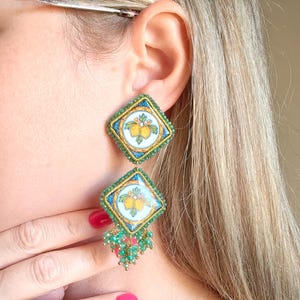 Sicilian earrings, Italian jewelry, drop earrings, women&#39;s earrings, Sicilian tile earrings, large earrings, gift